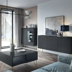Garnero Arredamenti Madia 144x83h cm moderna sogggiorno nero effetto marmo Sirena Online