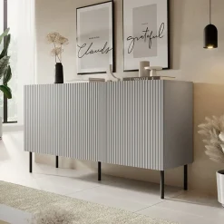 Garnero Arredamenti Madia 150x81h cm moderna soggiorno grigio chiaro nero Cadice Best