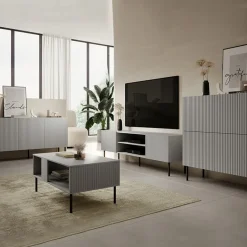 Garnero Arredamenti Madia 150x81h cm moderna soggiorno grigio chiaro nero Cadice Best