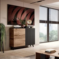 Garnero Arredamenti Madia 100x95h cm moderna soggiorno design industrial rovere nero Nandina New