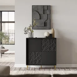 Garnero Arredamenti Madia 100x105h cm moderna soggiorno nero oro Osaka