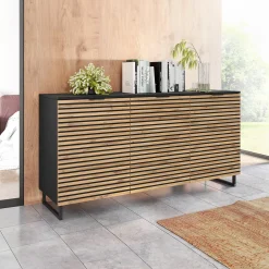 Garnero Arredamenti Madia 150x76h cm rustica design cannettato rovere nero List Discount