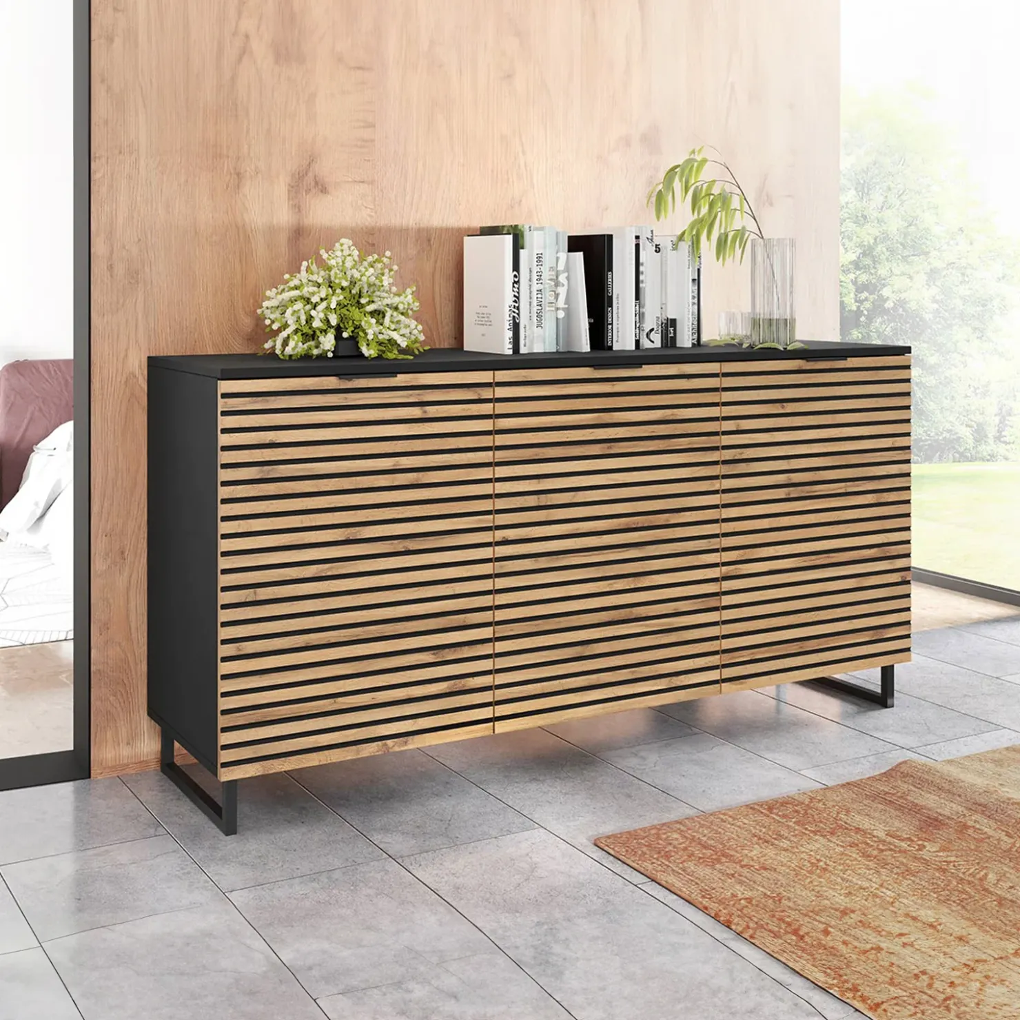 Garnero Arredamenti Madia 150x76h cm rustica design cannettato rovere nero List Discount