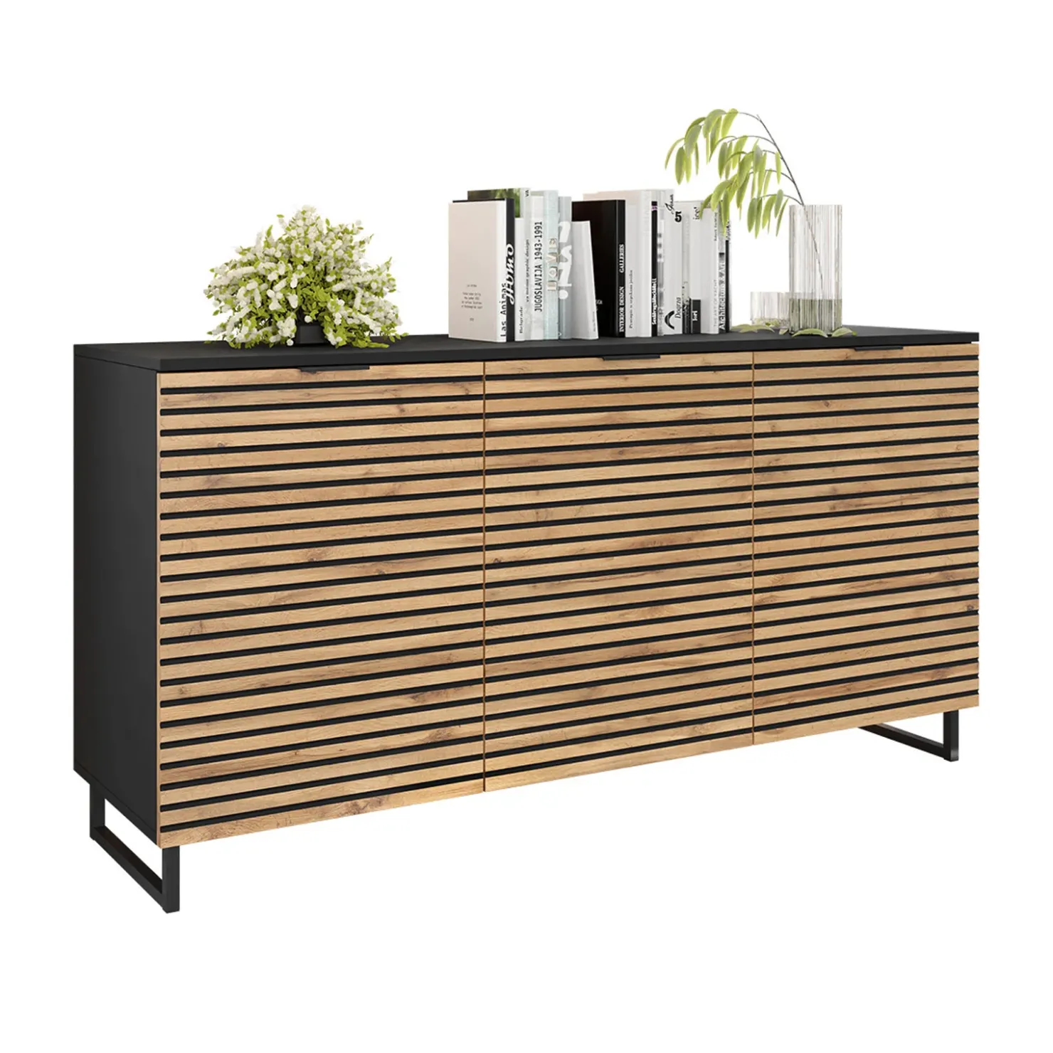 Garnero Arredamenti Madia 150x76h cm rustica design cannettato rovere nero List Discount