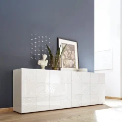 Garnero Arredamenti Madia 241x84h cm soggiorno con serigrafia Paradise Bianco Lucido