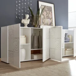 Garnero Arredamenti Madia 241x84h cm soggiorno con serigrafia Paradise Bianco Lucido