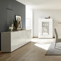 Garnero Arredamenti Madia 241x84h cm soggiorno con serigrafia Paradise Bianco Lucido