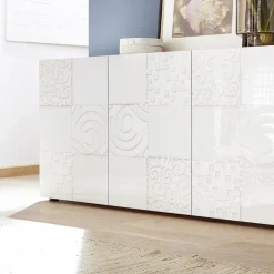 Garnero Arredamenti Madia 241x84h cm soggiorno con serigrafia Paradise Bianco Lucido