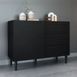 Garnero Arredamenti Madia104x76h cm moderna design cannettato nero Flippo Clearance