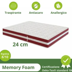 Garnero Arredamenti Materasso matrimoniale 180x200cm doppio strato memory antiacaro H. 24cm Superior Memory Outlet
