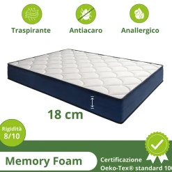 Garnero Arredamenti Materasso matrimoniale 160x200cm memory lato estivo e invernale H. 18cm Basic Dream 50 Sale