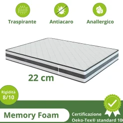 Garnero Arredamenti Materasso matrimoniale 180x200cm memory antiacaro H. 22cm Memory Deluxe Clearance