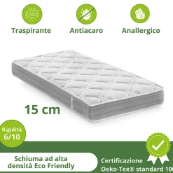 Garnero Arredamenti Materasso singolo 90x200cm anallergico antiacaro H. 15cm Smart Sleep Clearance