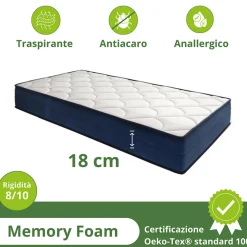 Garnero Arredamenti Materasso singolo 80x190cm memory lato estivo e invernale H.18cm Basic Dream 50 Best
