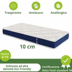 Garnero Arredamenti Materasso singolo 90x200cm schiumato antiacaro H. 10cm Top Dream Best