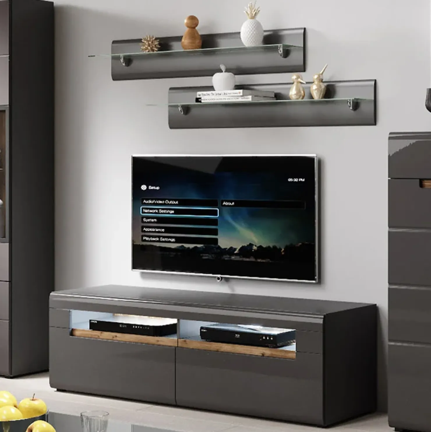 Garnero Arredamenti Mensola 120x22h cm da parete antracite lucido acciaio cromato Gordon