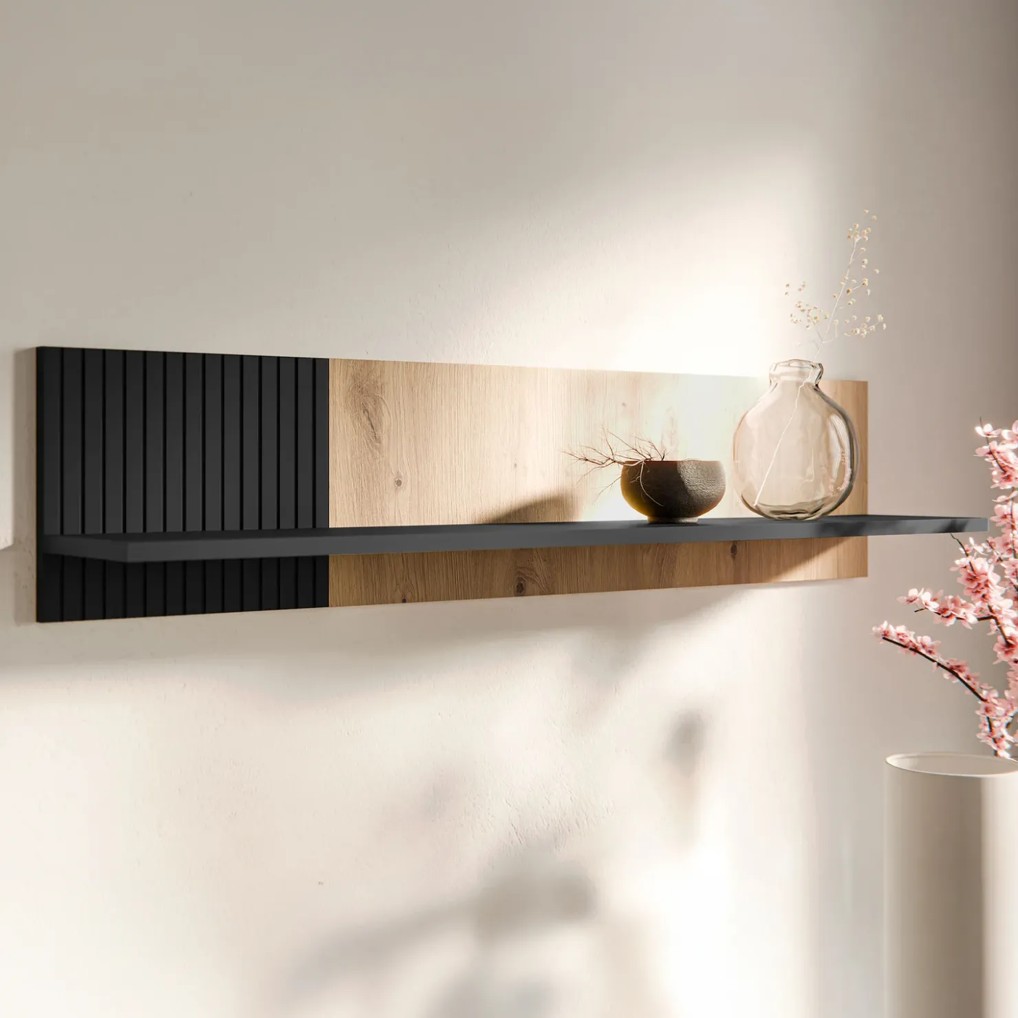 Garnero Arredamenti Mensola 110x25h cm da parete rovere nero Duble New