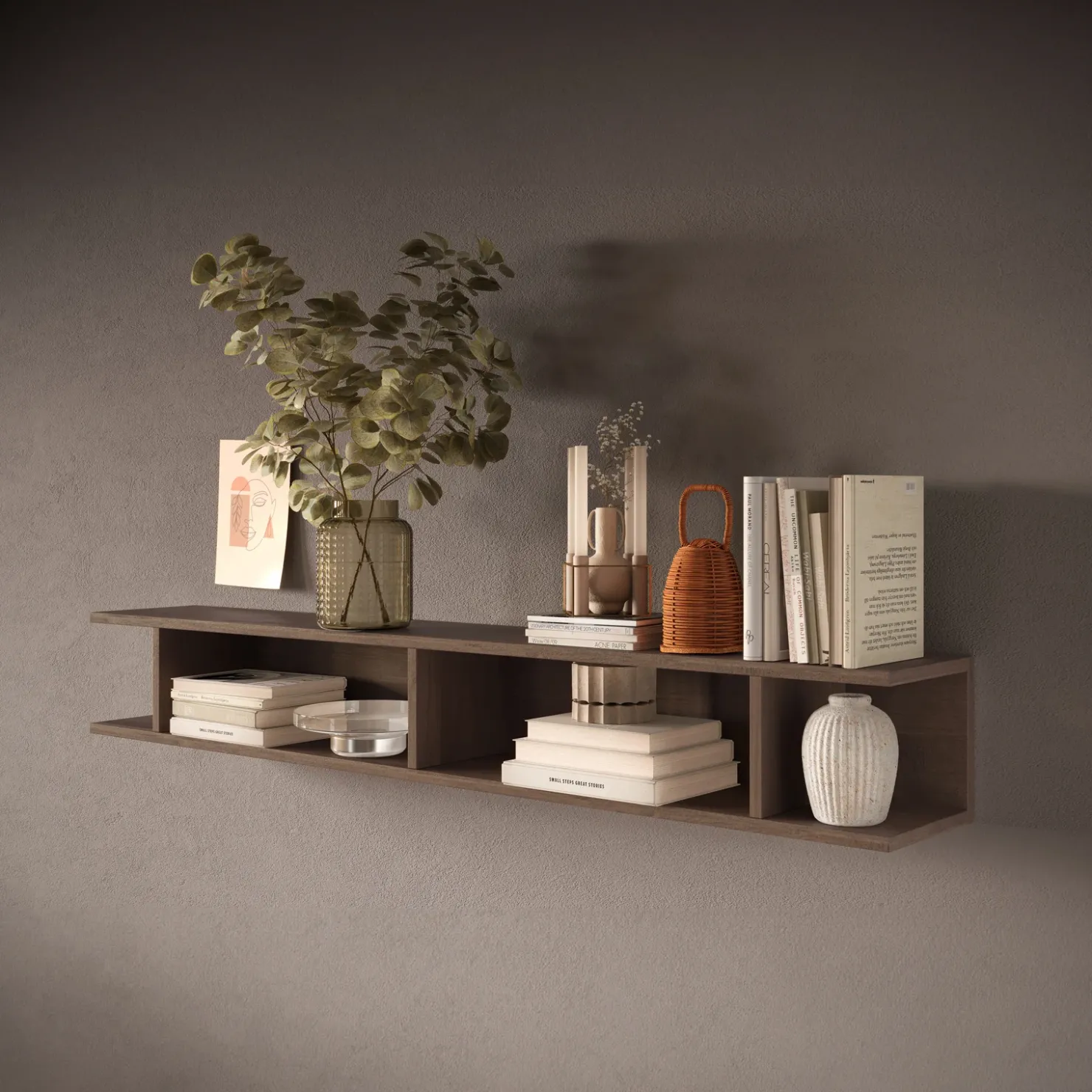 Garnero Arredamenti Mensola 138x19h cm da parete vani a vista rovere scuro Sunset Noce Outlet