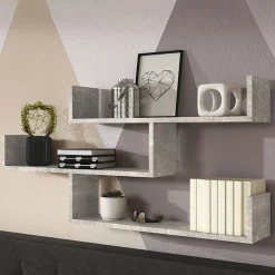 Garnero Arredamenti Mensola 119x55h cm pensile a muro 3 ripiani effetto marmo Concetta Grigio
