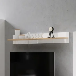 Garnero Arredamenti Mensola 138x20h cm soggiorno bianco opaco rovere Noa Gihome® Bianco Lucido - Rovere Online
