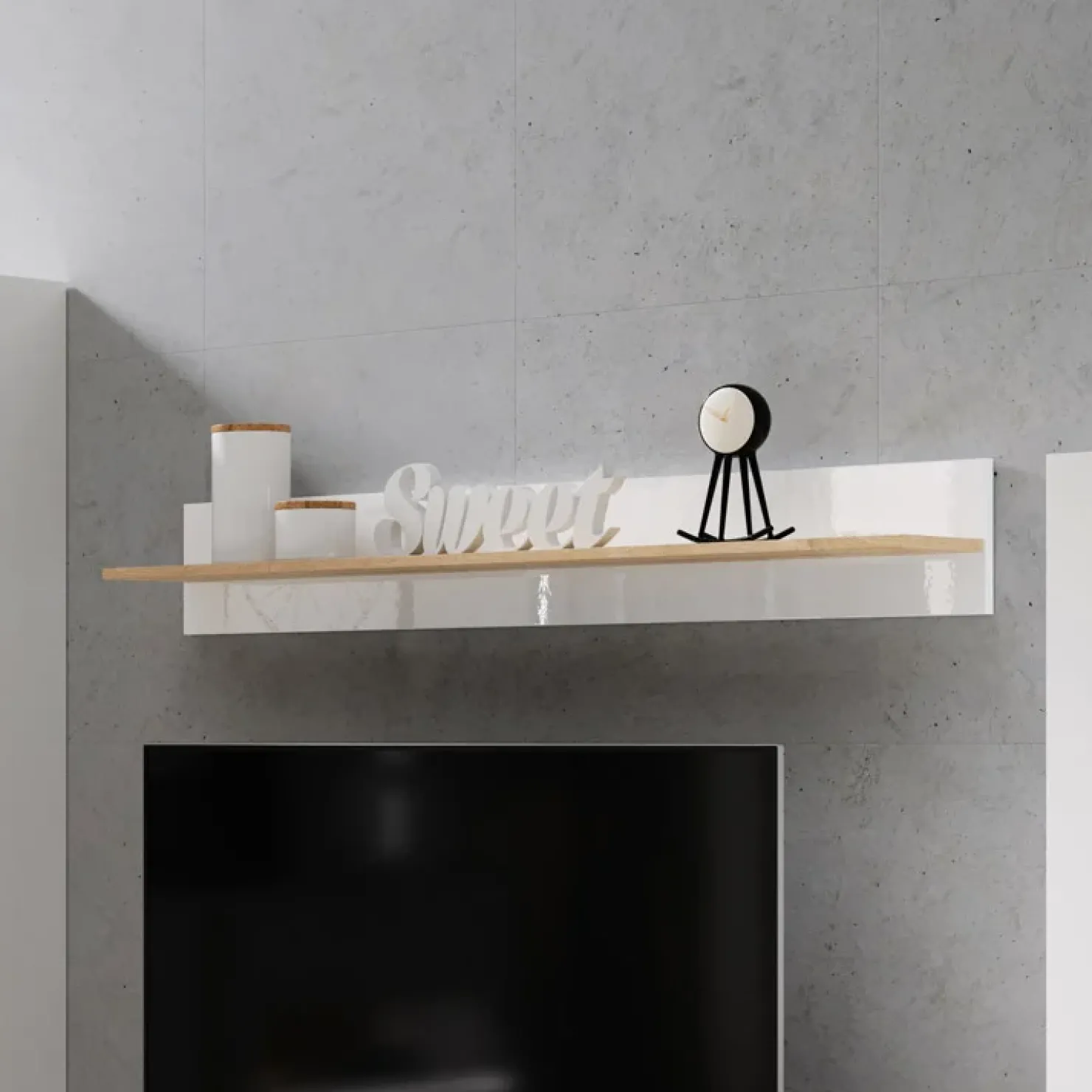 Garnero Arredamenti Mensola 138x20h cm soggiorno bianco opaco rovere Noa Gihome® Bianco Lucido - Rovere Online