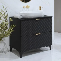 Garnero Arredamenti Mobile bagno a terra 81cm 2 cassetti nero frontali decorati Konny Nero Lucido - Nero opaco Outlet