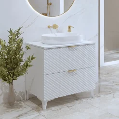Garnero Arredamenti Mobile bagno a terra 81cm 2 cassetti bianco frontali decorati Konny Bianco Lucido - Bianco opaco New