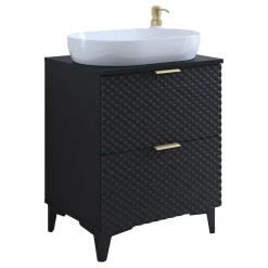 Garnero Arredamenti Mobile bagno a terra 61cm 2 cassetti nero frontali decorati Konny Nero Lucido - Nero opaco Sale