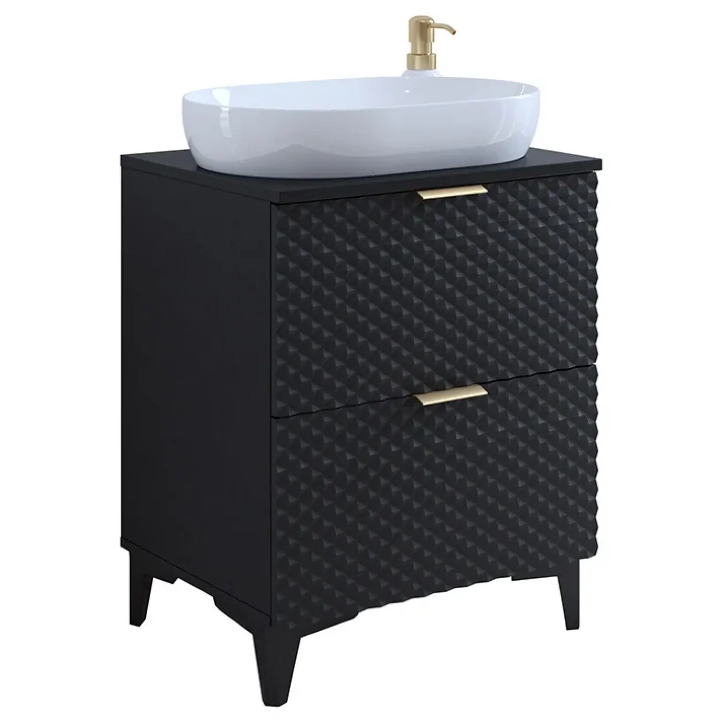 Garnero Arredamenti Mobile bagno a terra 61cm 2 cassetti nero frontali decorati Konny Nero Lucido - Nero opaco Sale