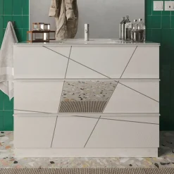 Garnero Arredamenti Mobile bagno a terra 100cm con lavabo 3 cassetti bianco lucido specchi Olimpo Outlet