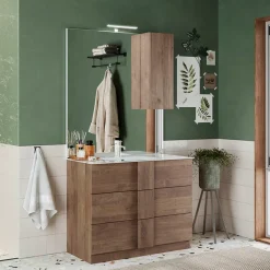 Garnero Arredamenti Mobile bagno a terra 100cm con lavabo e specchio rovere Alvarez Sale