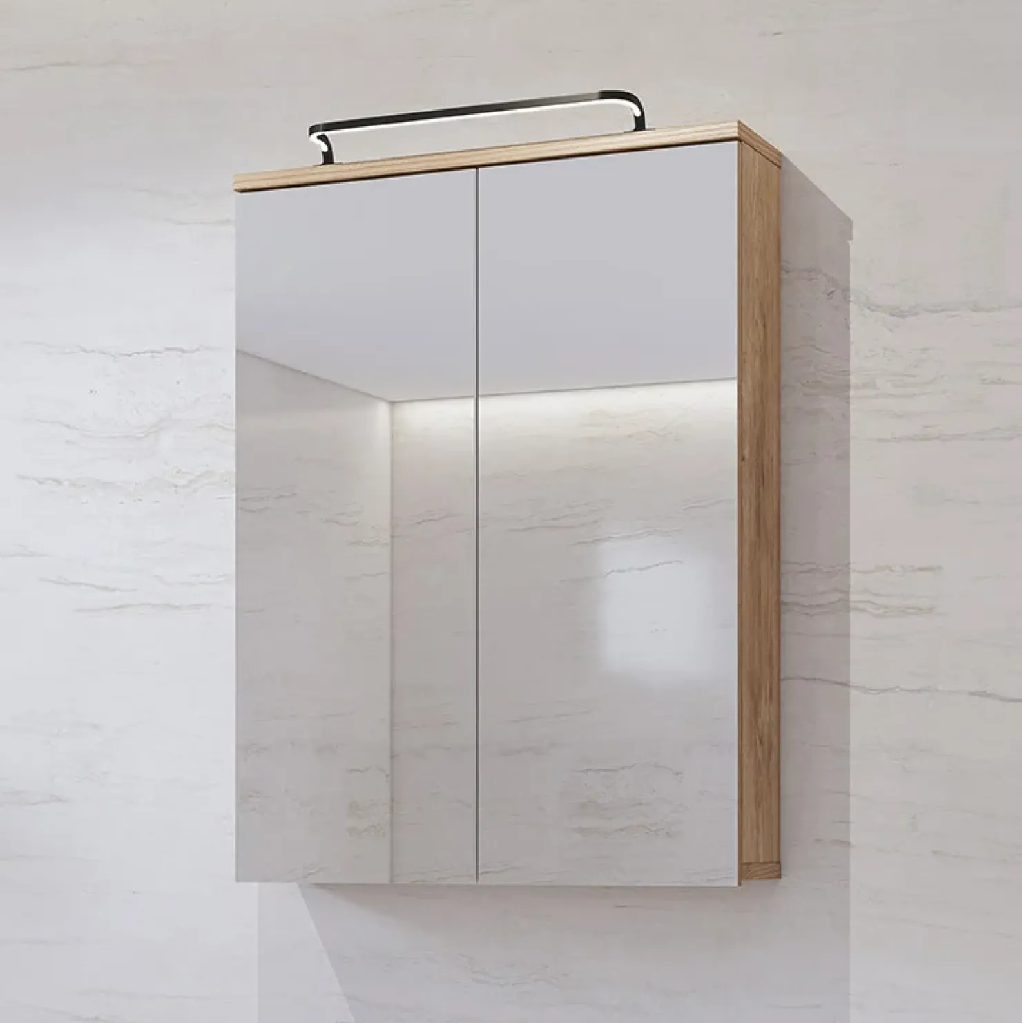 Garnero Arredamenti Mobile bagno a terra 61cm con specchio e colonne bianco lucido rovere Crystal Discount
