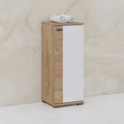 Garnero Arredamenti Mobile bagno a terra 61cm con specchio e colonne bianco lucido rovere Crystal Discount