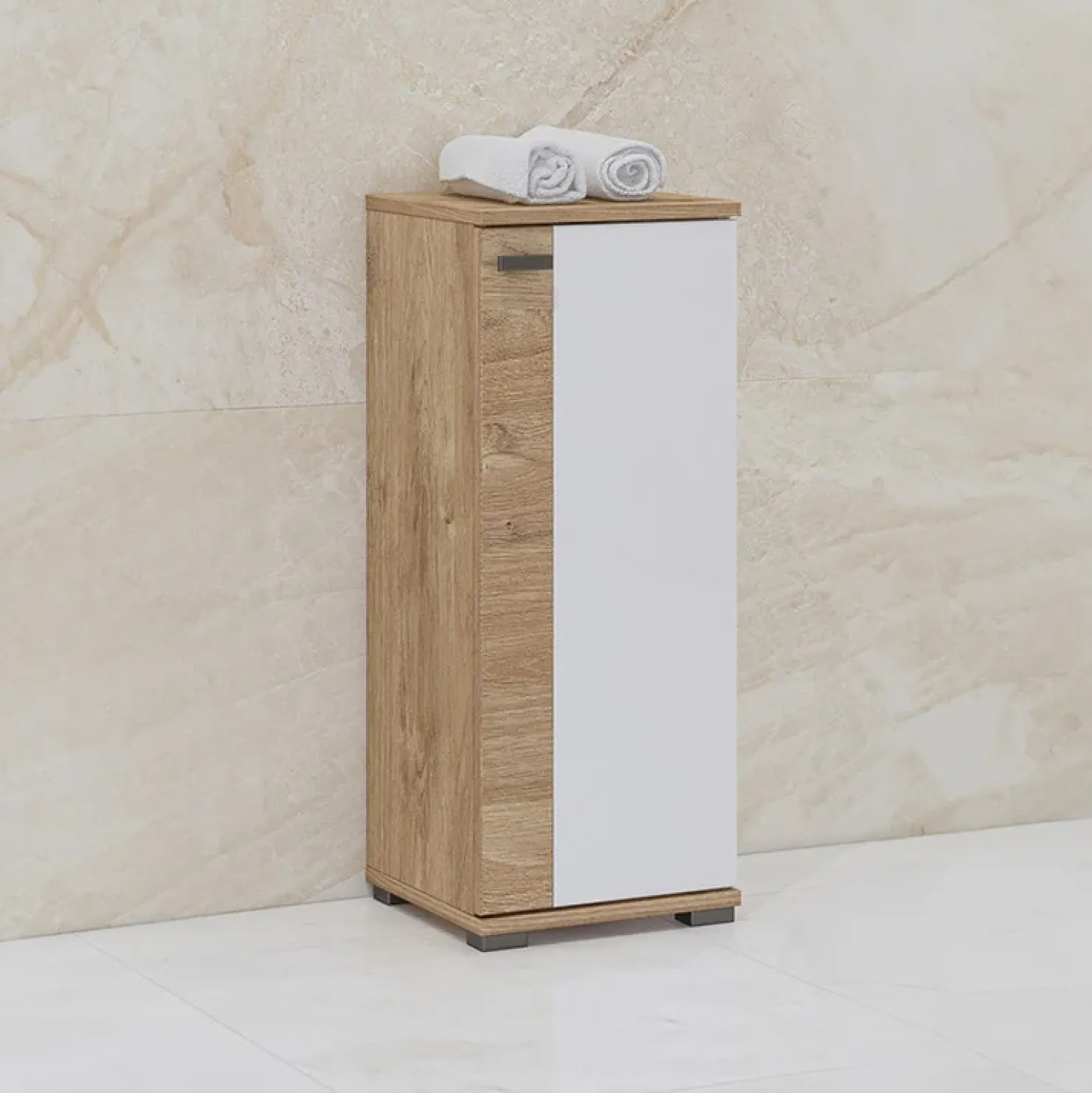 Garnero Arredamenti Mobile bagno a terra 61cm con specchio e colonne bianco lucido rovere Crystal Discount