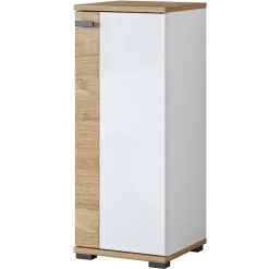 Garnero Arredamenti Mobile bagno a terra 61cm con specchio e colonne bianco lucido rovere Crystal Discount