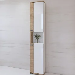 Garnero Arredamenti Mobile bagno a terra 61cm con specchio e colonne bianco lucido rovere Crystal Discount