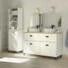 Garnero Arredamenti Mobile bagno a terra 120cm con doppio lavabo e colonna shabby bianco rovere Ilias New