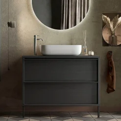 Garnero Arredamenti Mobile bagno a terra 79cm con lavabo 2 cassetti nero frassinato Absolut New