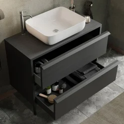 Garnero Arredamenti Mobile bagno a terra 105cm con lavabo 2 cassetti nero frassinato Absolut Best