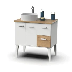 Garnero Arredamenti Mobile bagno a terra 82cm con lavabo 2 cassetti 2 ante bianco rovere Inok Online