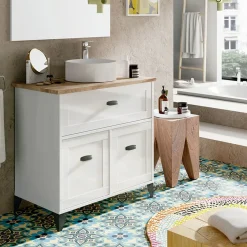 Garnero Arredamenti Mobile bagno a terra 82cm con lavabo e colonna shabby bianco rovere Ilias Hot
