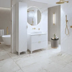 Garnero Arredamenti Mobile bagno a terra 81cm con colonna bianco frontali decorati Konny Bianco Lucido - Bianco opaco Sale