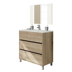 Garnero Arredamenti Mobile bagno a terra 82cm con lavabo e specchio 3 cassetti Shutter Rovere New