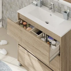 Garnero Arredamenti Mobile bagno a terra 82cm con lavabo e specchio 3 cassetti Shutter Rovere New