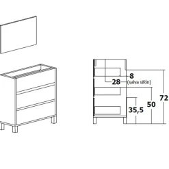 Garnero Arredamenti Mobile bagno a terra 82cm con lavabo e specchio 3 cassetti Shutter Rovere New