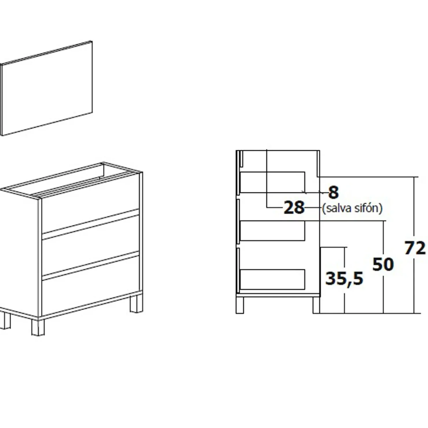 Garnero Arredamenti Mobile bagno a terra 82cm con lavabo e specchio 3 cassetti Shutter Rovere New