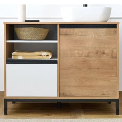 Garnero Arredamenti Mobile bagno a terra 100cm con lavabo 1 anta 1 cassetto rovere bianco Jasmund Online