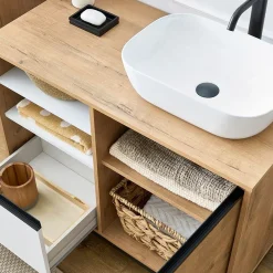 Garnero Arredamenti Mobile bagno a terra 100cm con lavabo 1 anta 1 cassetto rovere bianco Jasmund Online