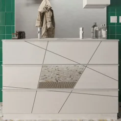 Garnero Arredamenti Mobile bagno a terra 120cm con doppio lavabo 3 cassetti bianco lucido specchi Olimpo Best