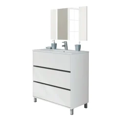 Garnero Arredamenti Mobile bagno a terra 82cm con lavabo e specchio 3 cassetti Shutter Bianco Opaco Hot